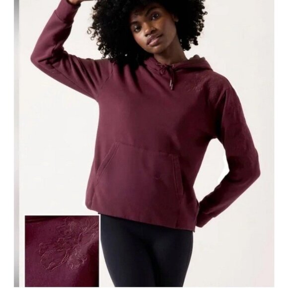 NWT Athleta Retroplush Hoodie Burgundy Womens XXS Cozy Pockets Embroidered - Picture 1 of 1